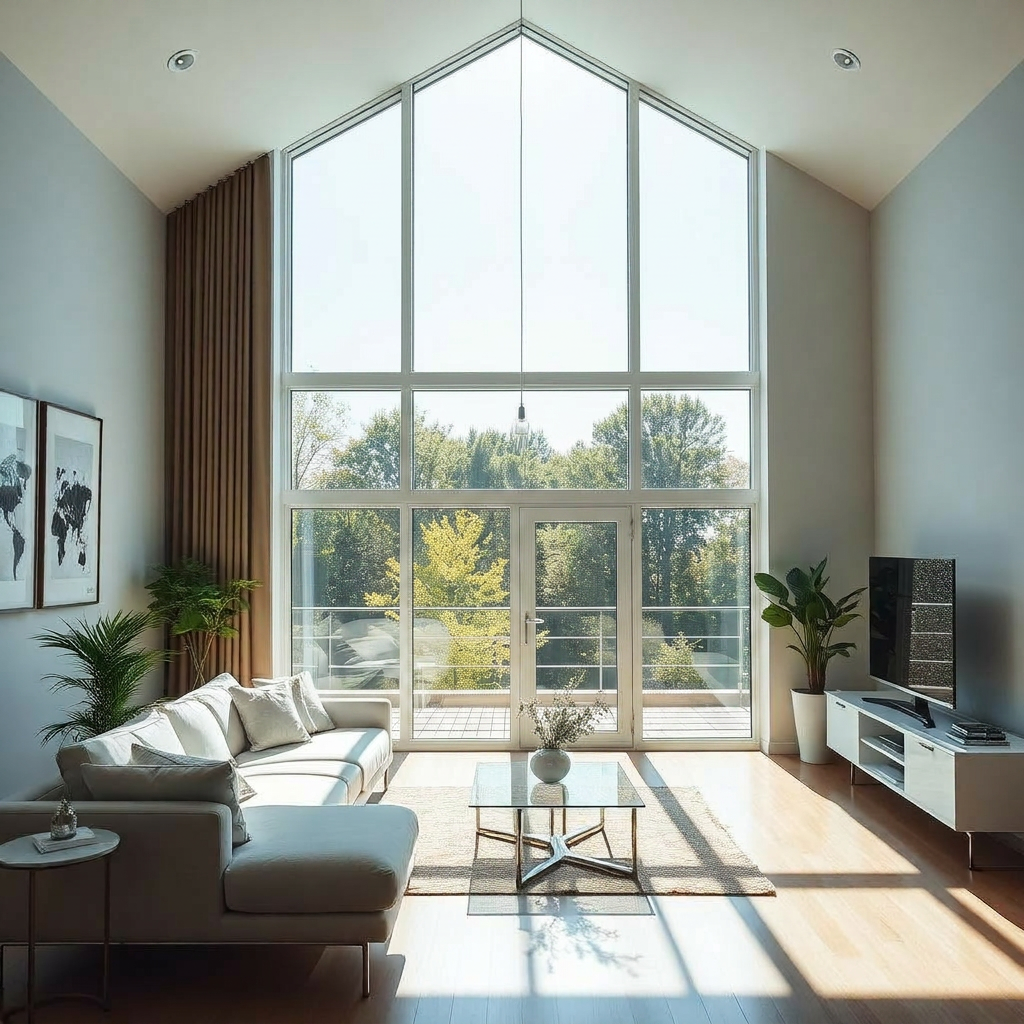 Pièce lumineuse avec des vitres impeccables